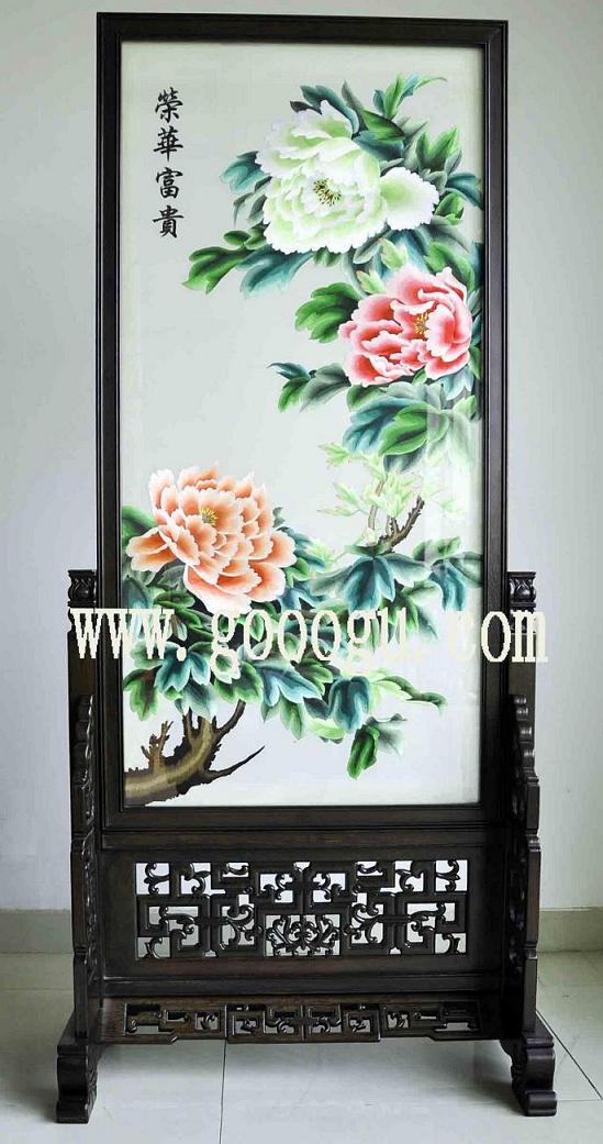 牡丹刺繡雙面繡，榮華富貴雙面繡玄關(guān)屏風(fēng)，蘇州手工刺繡繡品