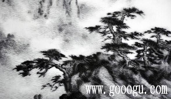 亂針繡精品，風(fēng)景蘇繡畫，手工刺繡風(fēng)景畫，黃山云海