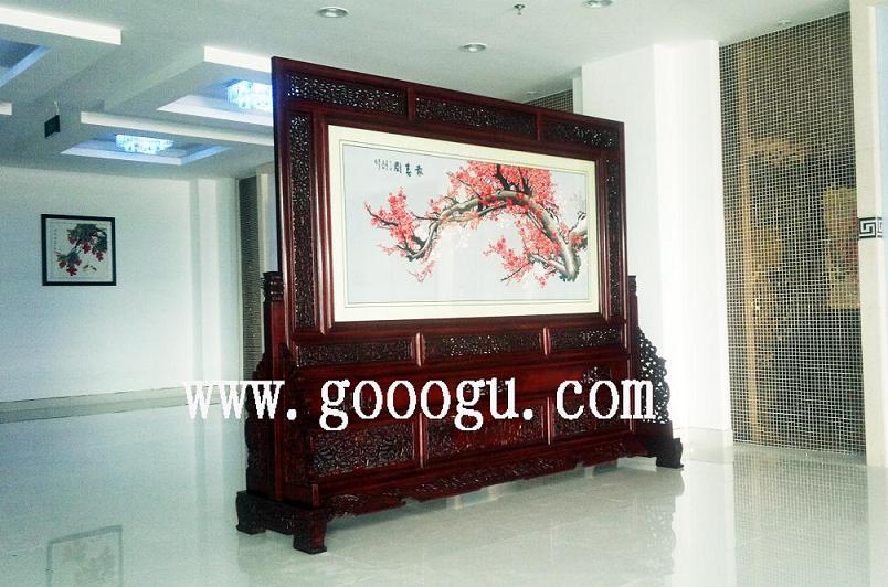 嘉善廣播電視臺(tái)雙面繡屏風(fēng)，報(bào)春圖屏風(fēng)，手工刺繡屏風(fēng)，大廳屏風(fēng)擺件